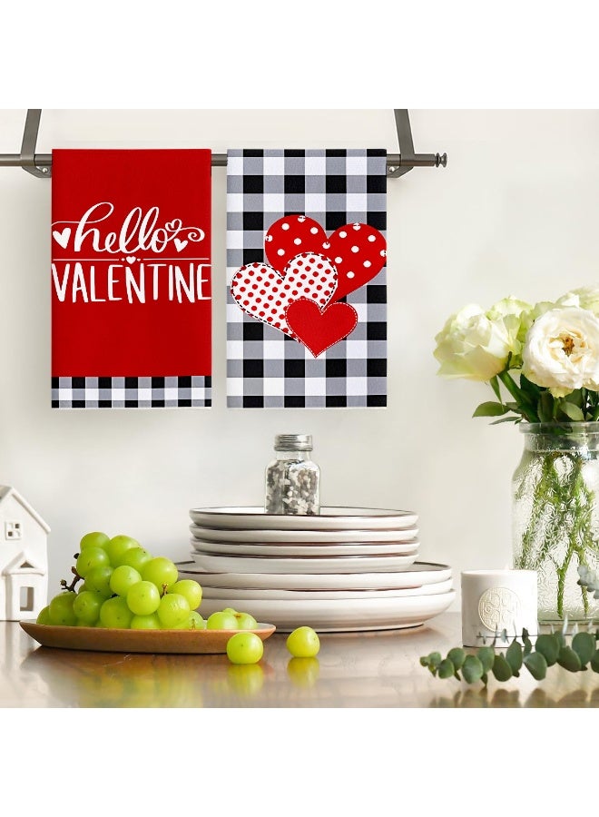 ARKENY مناشف مطبخ سوداء حمراء منقوشة 18x26 بوصة فائقة الامتصاص قماش تجفيف زفاف علامة حب منشفة يدوية لعيد الحب ديكورات أو حفلة مجموعة من 2 - Image 2